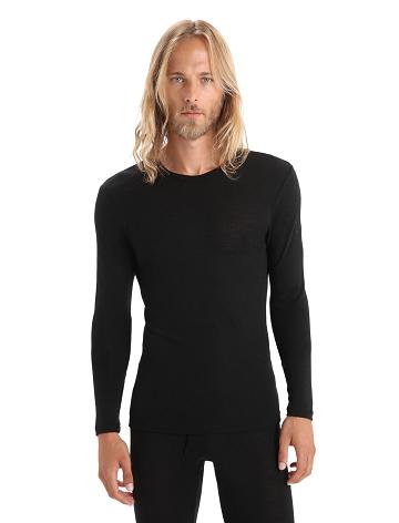 Men's Icebreaker Merino 175 Everyday Long Sleeve Crewe Thermal Top Base Layers Black | CA 1571TCEV